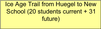Text Box: Ice Age Trail from Huegel to New School (20 students current + 31 future)